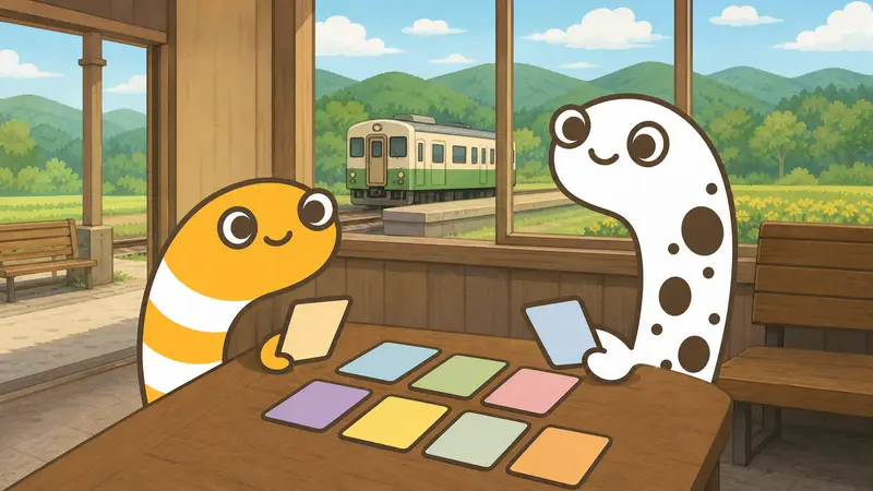 イメージ:色とりどりのきっぷを見比べるチンアナゴ2匹